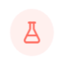 Red lab beaker icon on a light pink background