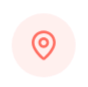 Red circle with a white location icon on a light gray background